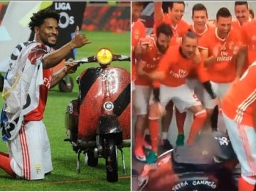 Eliseu, protagonista en la fiesta del Benfica por su Vespa Eliseu, protagonista en la fiesta del Benfica por su Vespa