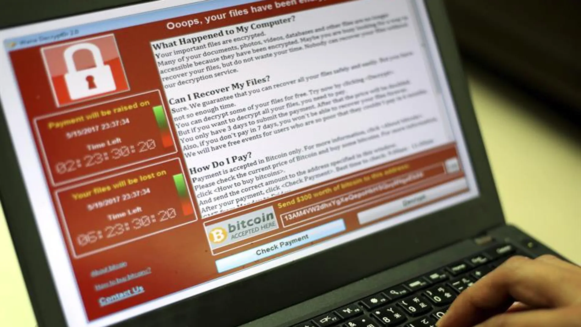 Un programador muestra la captura de pantalla en la que se pide un rescate en bitcoins
