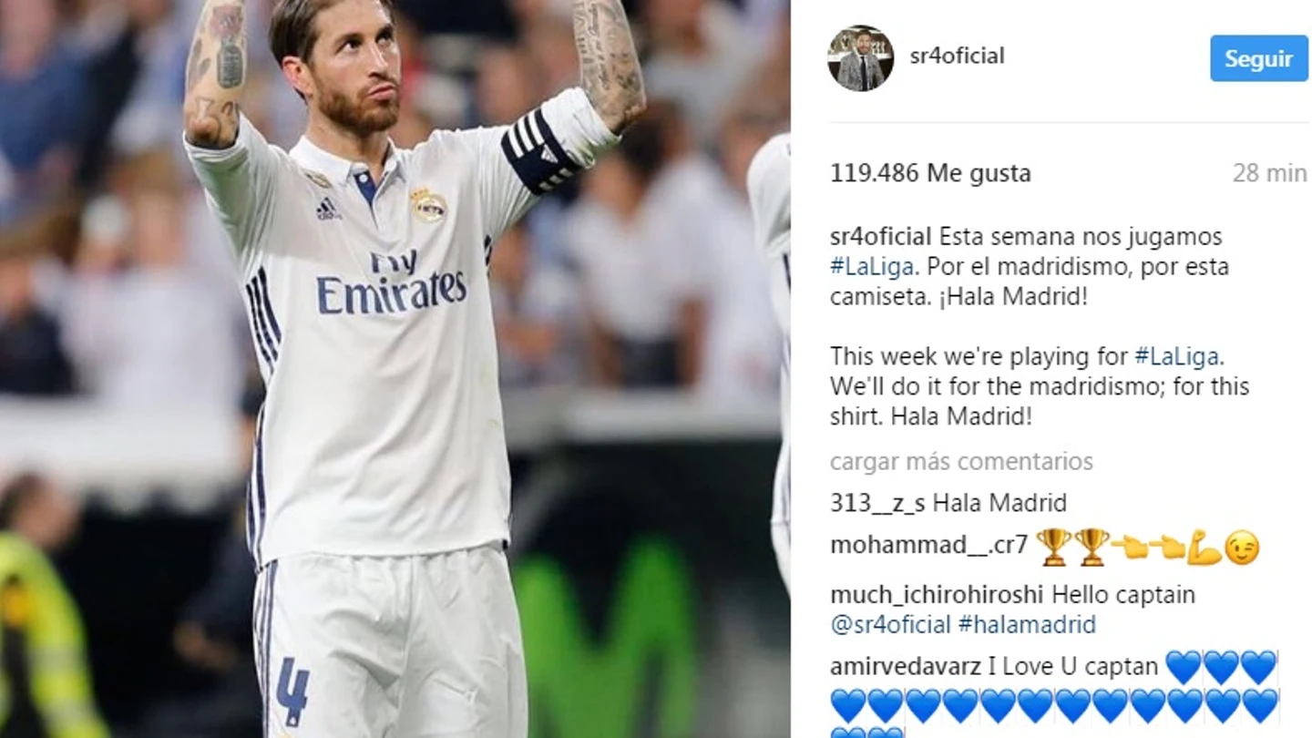 Mensaje de Sergio Ramos en su instagram Mensaje de Sergio Ramos en su instagram