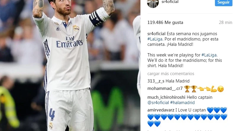 Mensaje de Sergio Ramos en su instagram