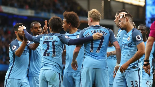 Los jugadores del Manchester City celebran un gol Los jugadores del Manchester City celebran un gol