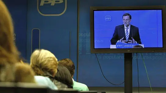Mariano Rajoy en una comparecencia por plasma Mariano Rajoy en una comparecencia por plasma