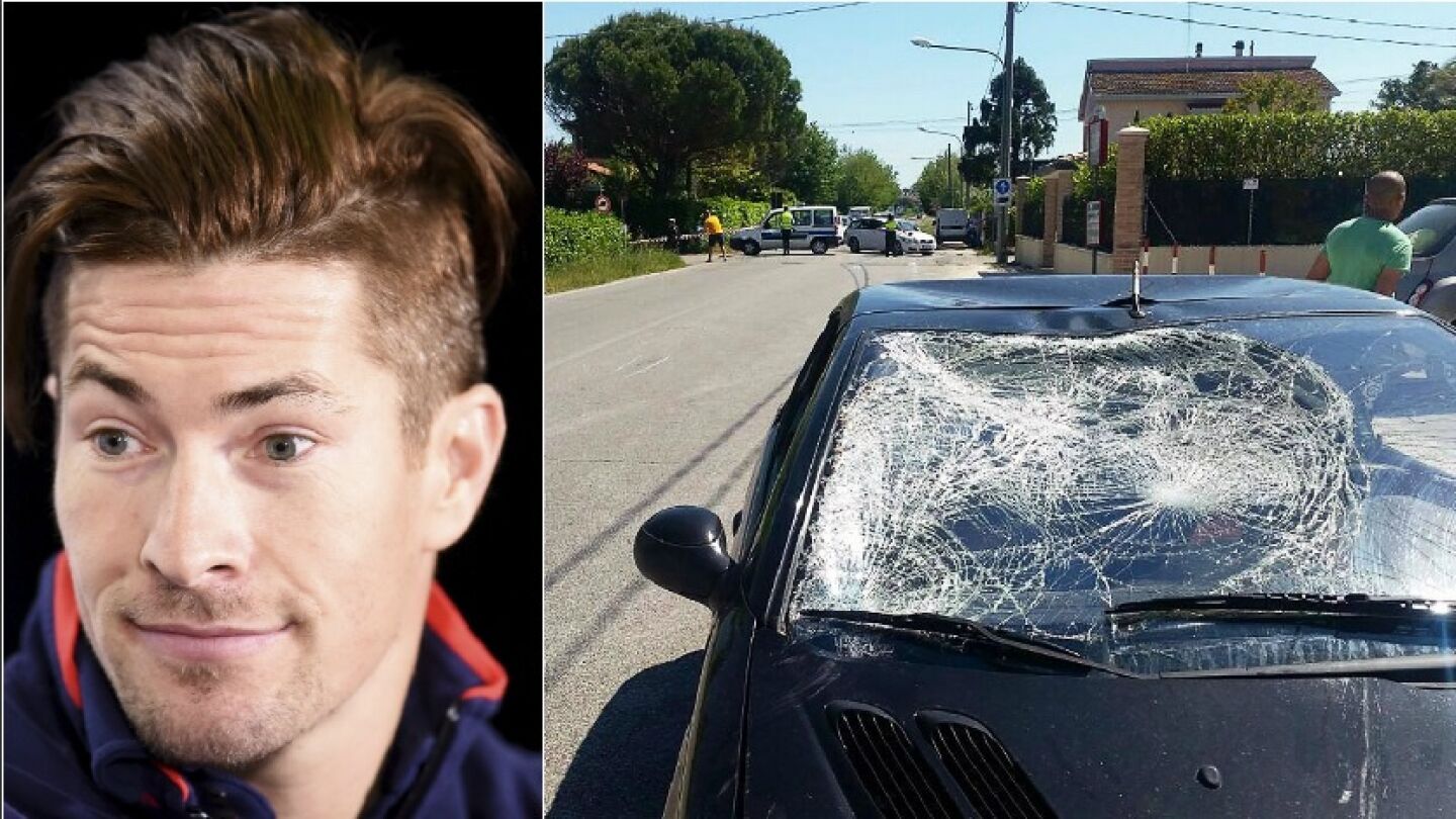 El piloto Nicky Hayden y el aspecto de c&oacute;mo qued&oacute; el veh&iacute;culo que le atropell&oacute; en Italia