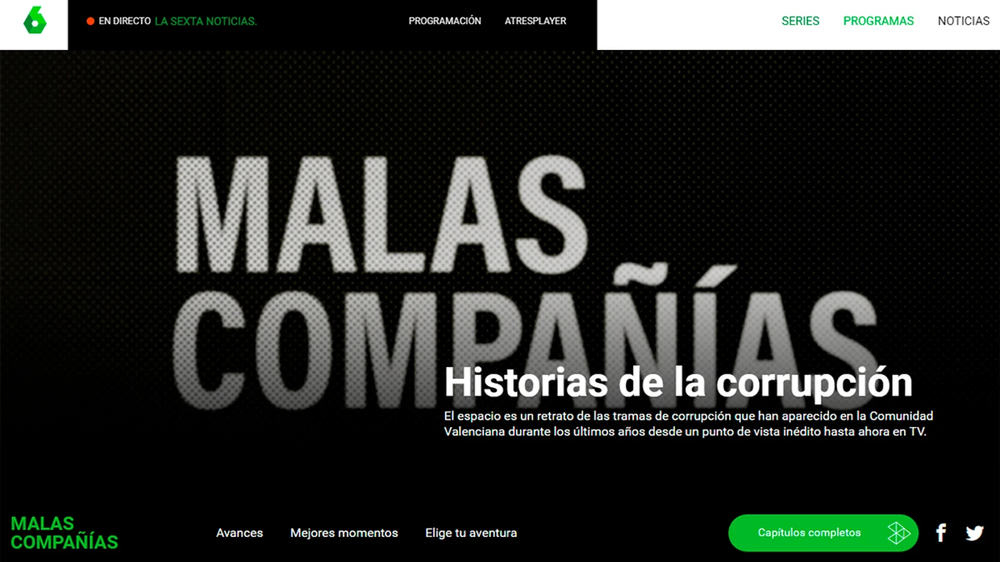 Imagen del site de Malas Compañías Imagen del site de Malas Compañías