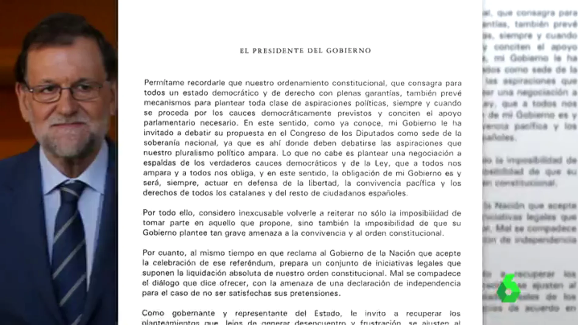 Carta de Mariano Rajoy a Carles Puigdemont