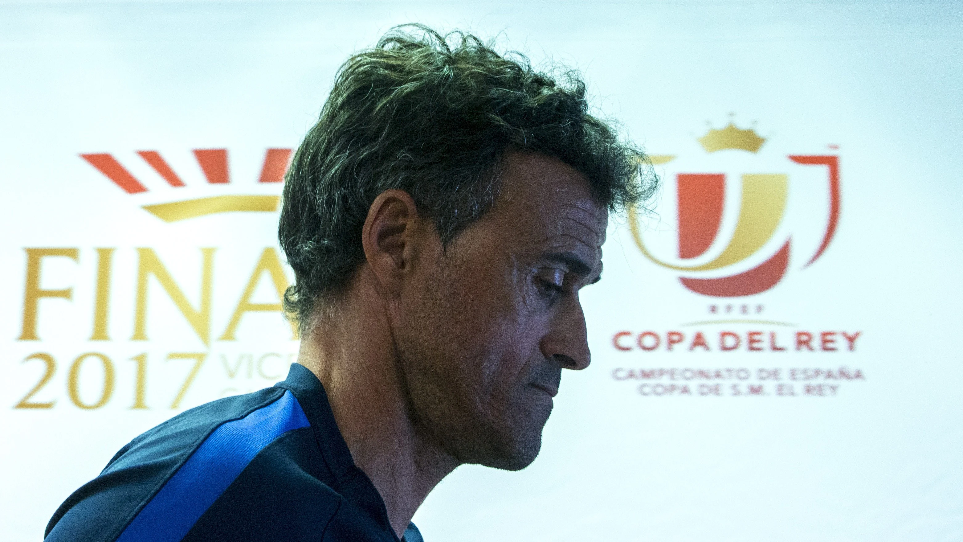 Luis Enrique, en la sala de prensa antes de la final de la Copa del Rey