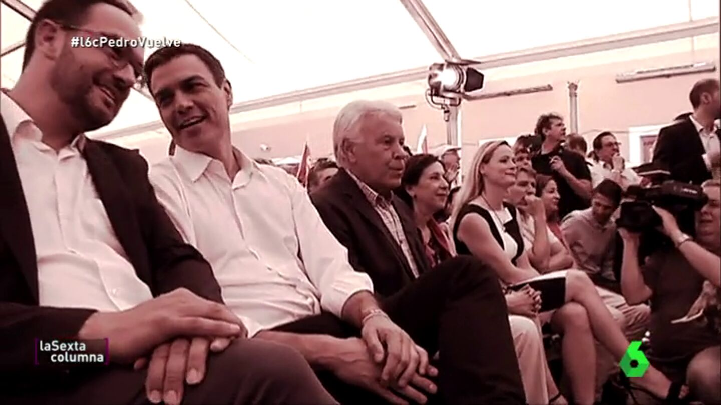 Pedro S&aacute;nchez, entre Antonio Hernando y Felipe Gonz&aacute;lez