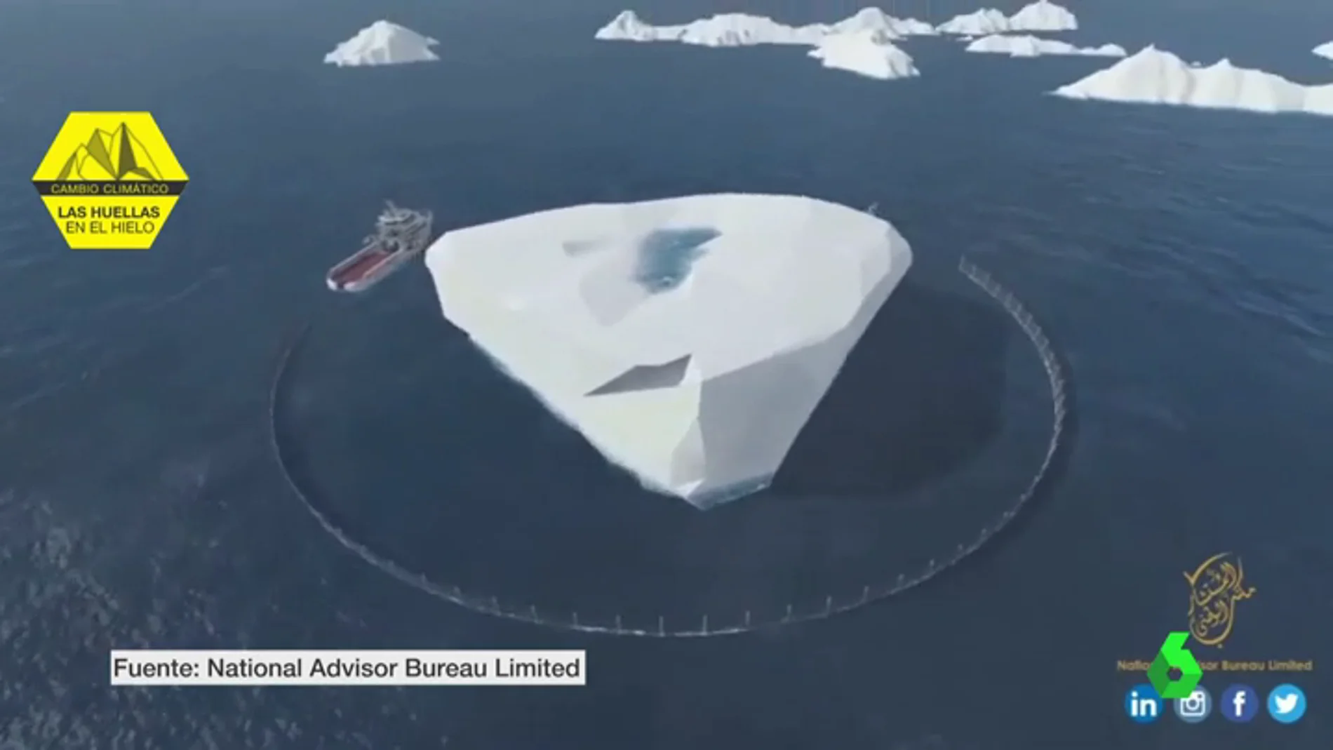 Imagen del plan de remolque de iceberg ideado por Emiratos Árabes