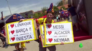 Una aficionado del Barcelona, en la 'fan zone' de Matadero