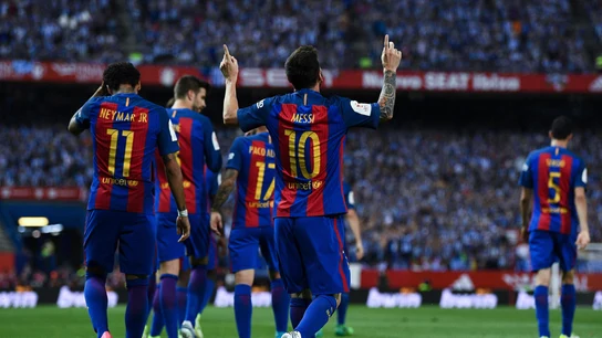 Leo Messi celebra su gol al Alavés en la final de Copa Leo Messi celebra su gol al Alavés en la final de Copa