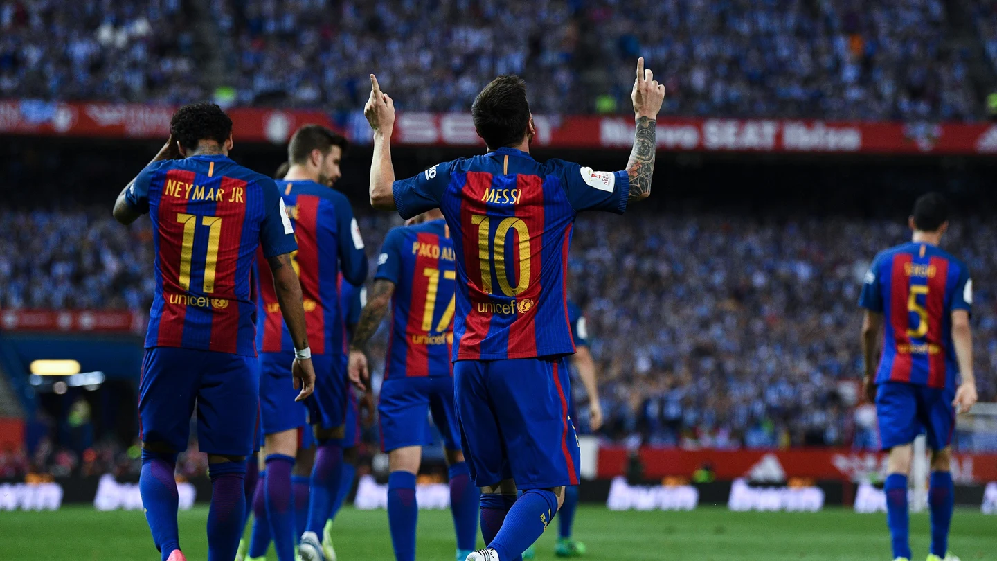 Leo Messi celebra su gol al Alavés en la final de Copa Leo Messi celebra su gol al Alavés en la final de Copa