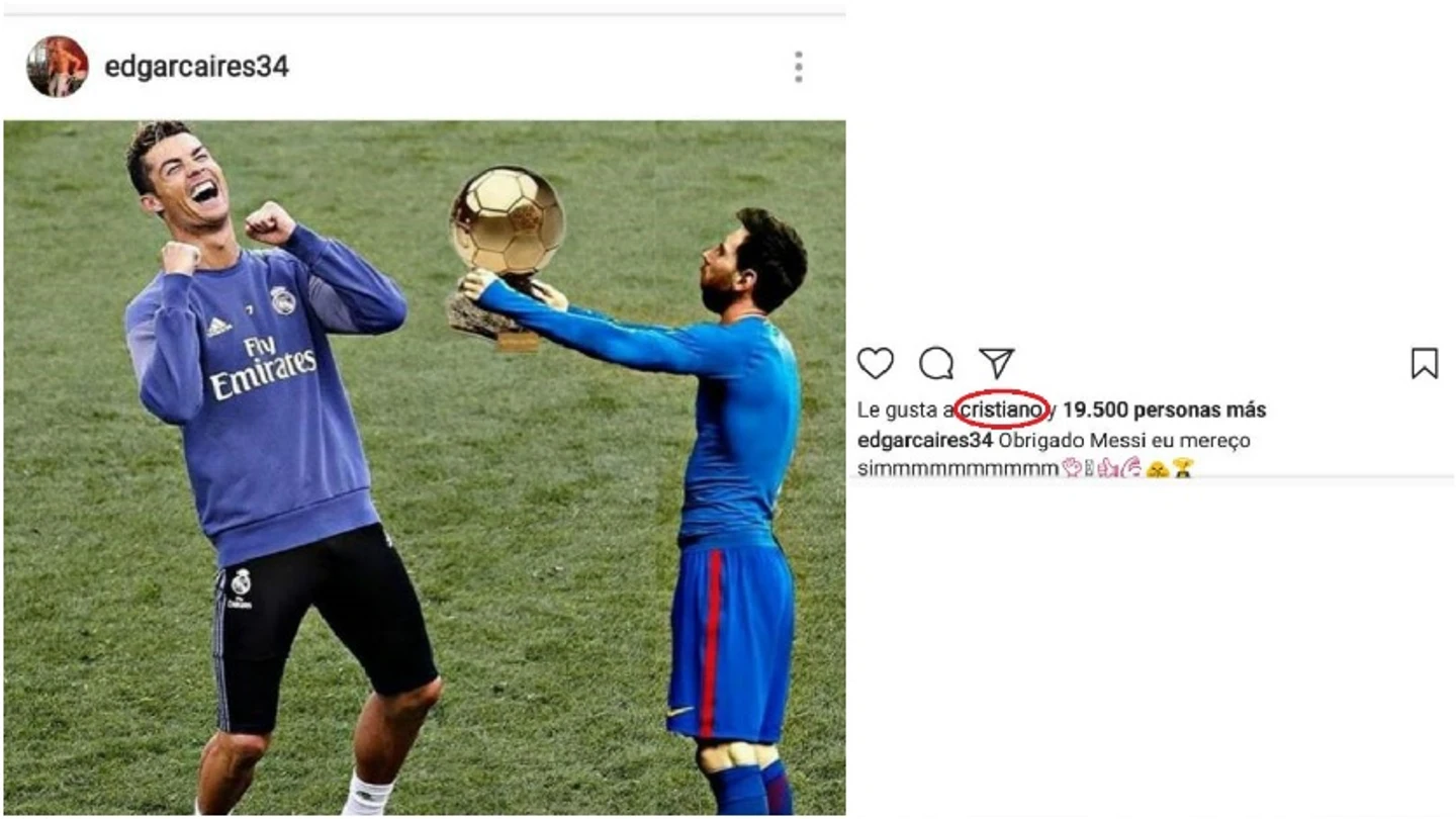 Meme de Cristiano y Messi con 'me gusta' de Cristiano Meme de Cristiano y Messi con 'me gusta' de Cristiano