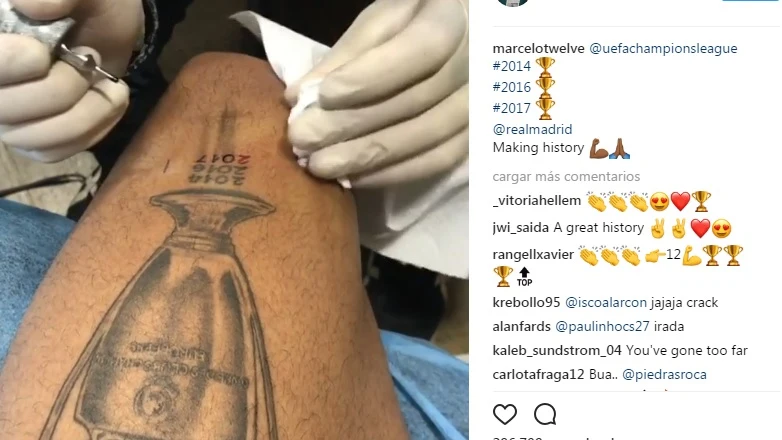 Marcelo ampl&iacute;a su tatuaje con una nueva Champions