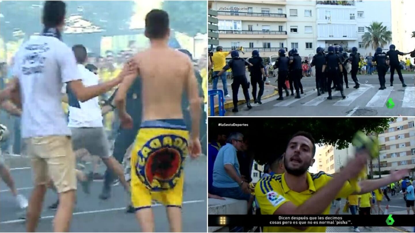 Enfrentamientos entre Polic&iacute;a y aficionados del C&aacute;diz