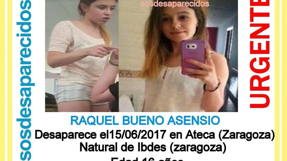 Cartel de búsqueda de Raquel Bueno, la joven de 16 años desaparecida en Ateca