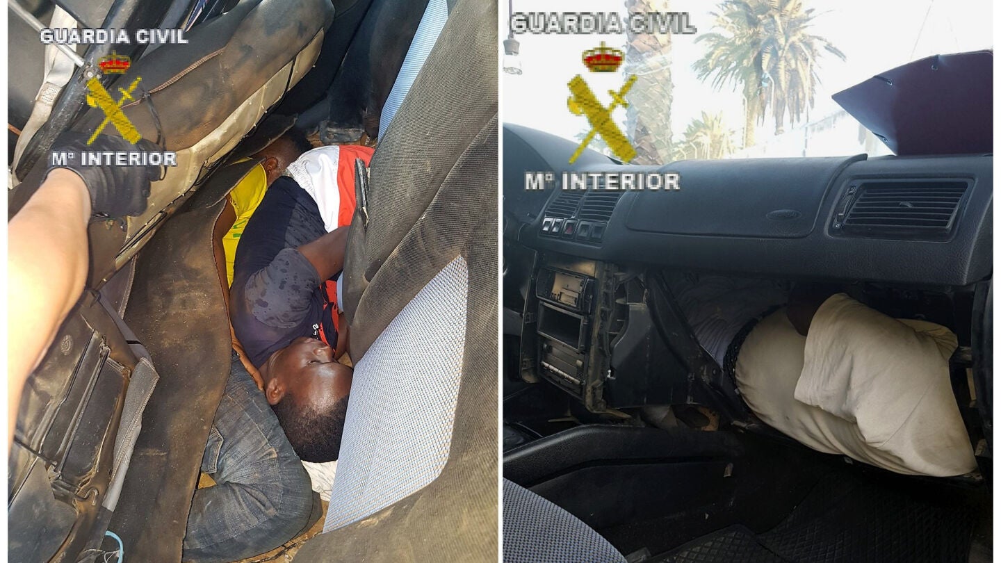 Fotograf&iacute;a facilitadas por la Guardia Civil, del veh&iacute;culo con el que un conductor kamikaze con cinco inmigrantes