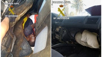 Fotografía facilitadas por la Guardia Civil, del vehículo con el que un conductor kamikaze con cinco inmigrantes