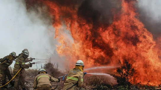 Los bomberos intentan apagar las llamas del incendio de Portugal Los bomberos intentan apagar las llamas del incendio de Portugal