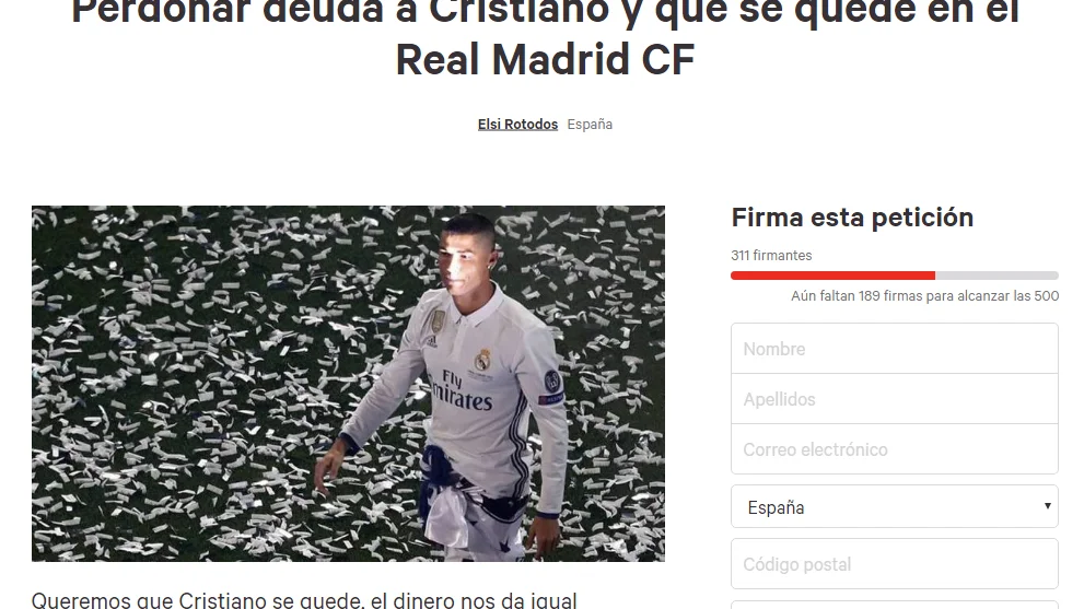 La petición de change.org de Cristiano Ronaldo La petición de change.org de Cristiano Ronaldo