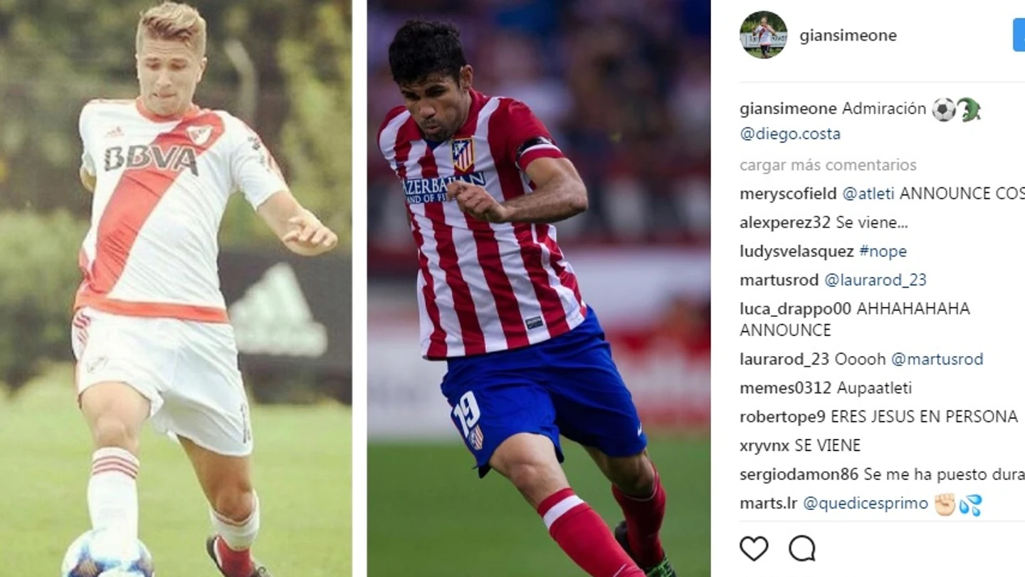 Imagen colgada por Gianluca Simeone en Instagram junto a Diego Costa Imagen colgada por Gianluca Simeone en Instagram junto a Diego Costa