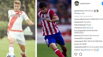 Imagen colgada por Gianluca Simeone en Instagram junto a Diego Costa