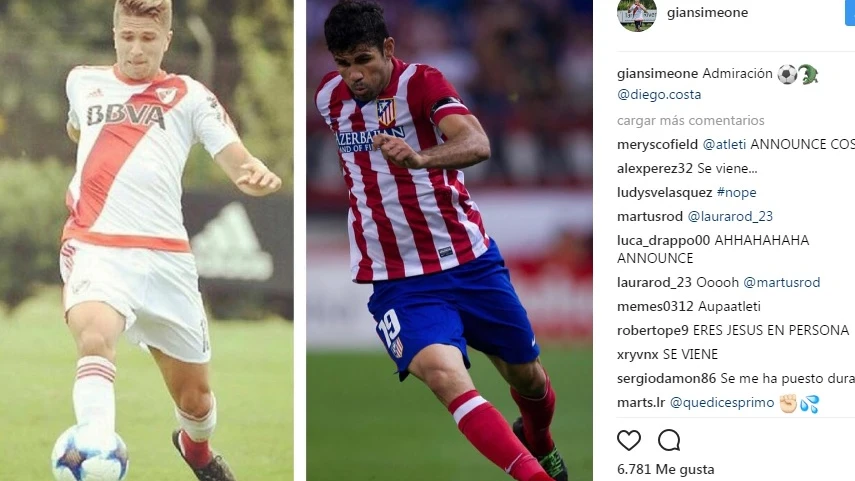 Imagen colgada por Gianluca Simeone en Instagram junto a Diego Costa