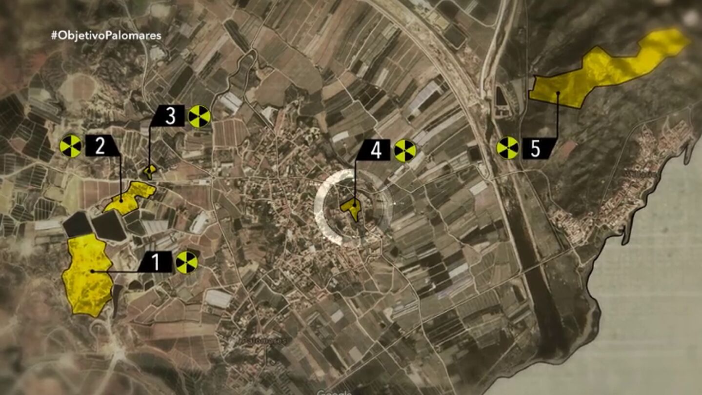 Las zonas contaminadas por radiactividad en Palomares: una de ellas est&aacute; dentro del pueblo