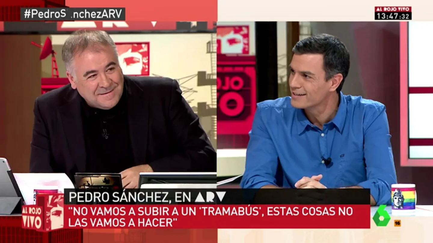 Pedro Sánchez, durante su entrevista en Al Rojo Vivo Pedro Sánchez, durante su entrevista en Al Rojo Vivo