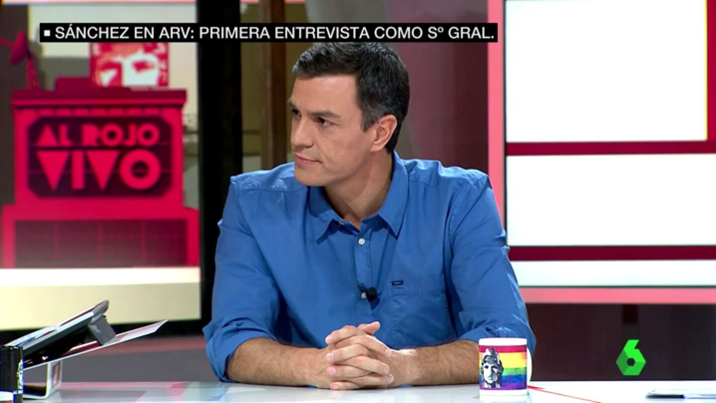 Pedro S&aacute;nchez, durante su entrevista en Al Rojo Vivo
