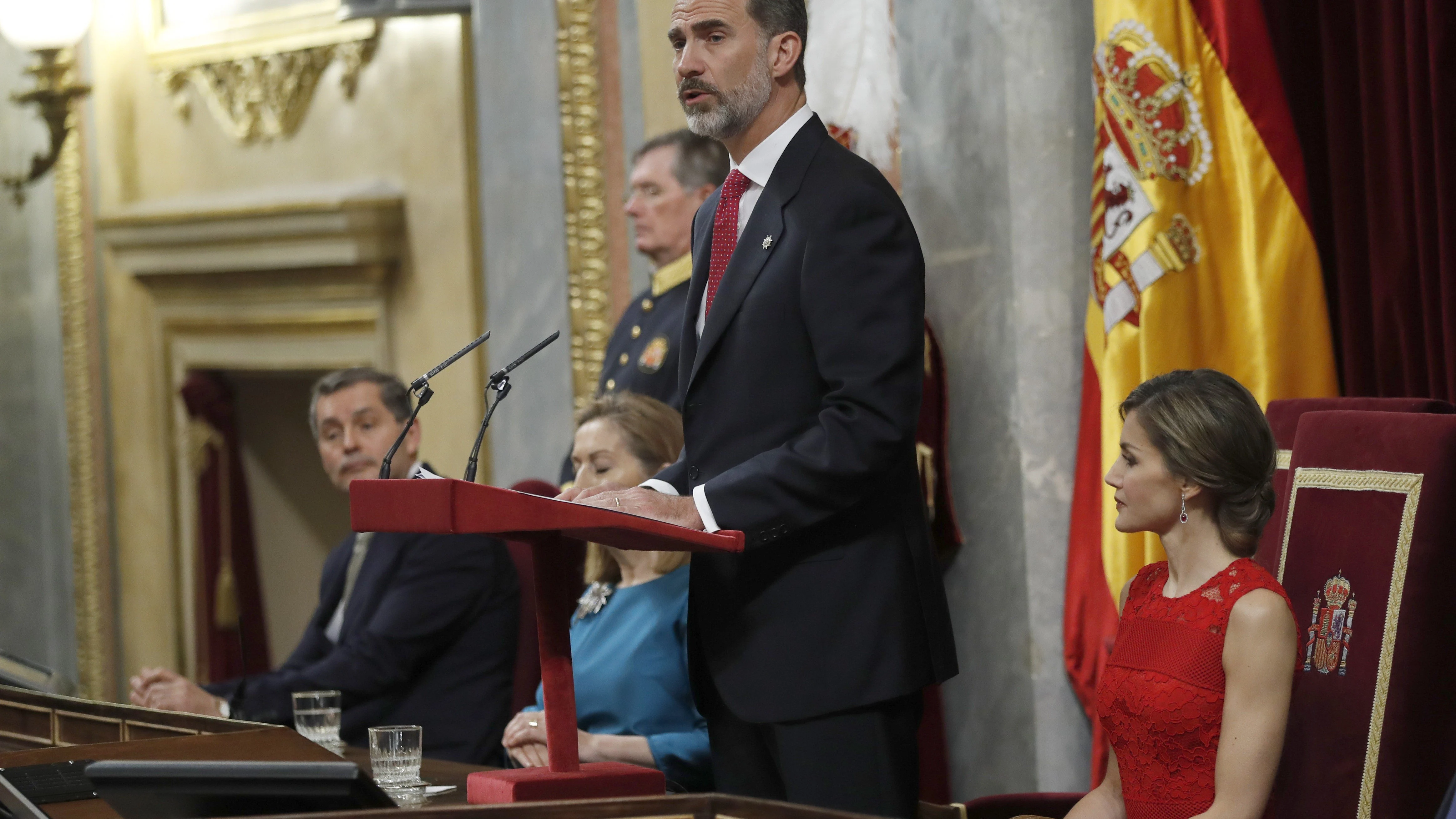 El rey Felipe VI, durante el discurso que pronunció en el Congreso