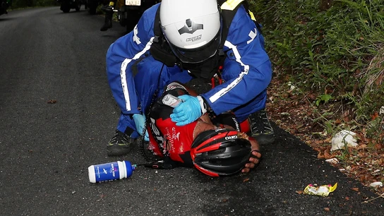 Richie Porte, tras su caída Richie Porte, tras su caída