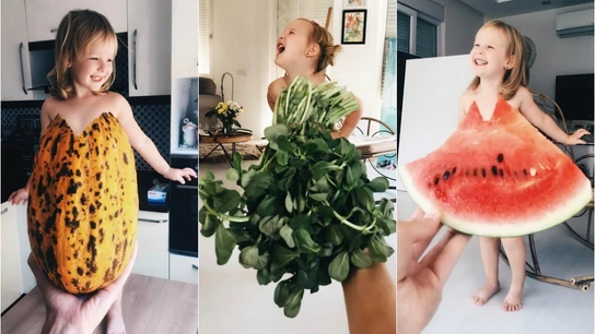 Algunos vestidos de frutas y verduras diseñados por la madre Algunos vestidos de frutas y verduras diseñados por la madre