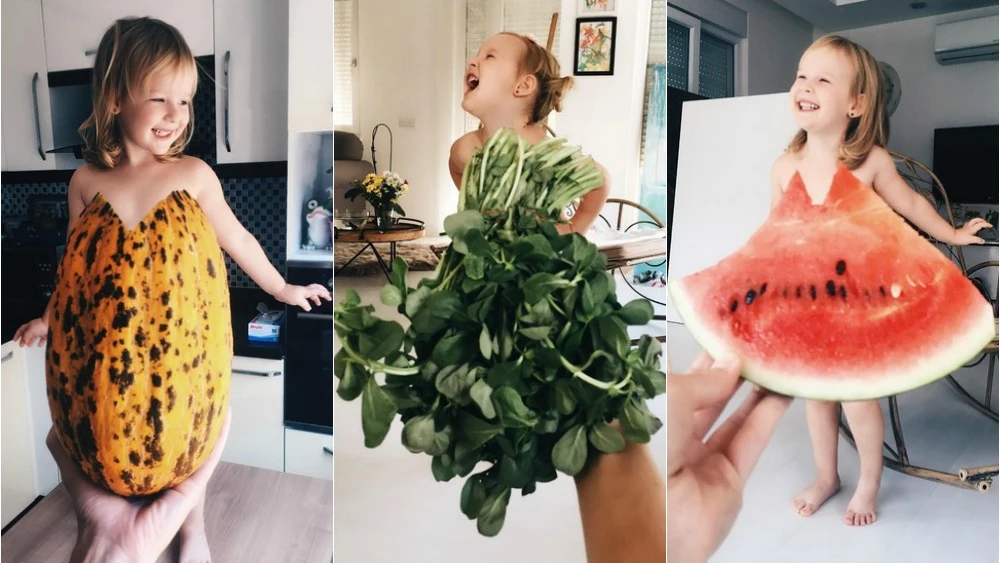 Algunos vestidos de frutas y verduras diseñados por la madre