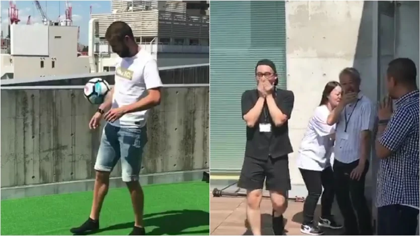 Piqué graba un anuncio en una azotea de Japón