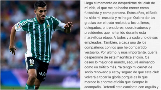 El mensaje de despedida de Dani Ceballos al Betis El mensaje de despedida de Dani Ceballos al Betis