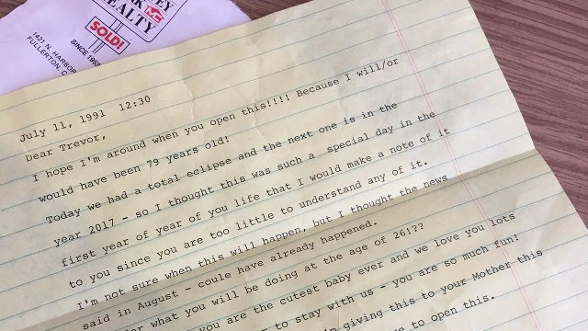 Una imagen de la carta de Betty a Trevor