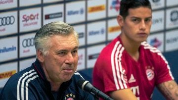 Ancelotti y James en rueda de prensa