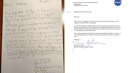 Carta del joven Jack Davis, de 9 años, a la NASA Carta del joven Jack Davis, de 9 años, a la NASA