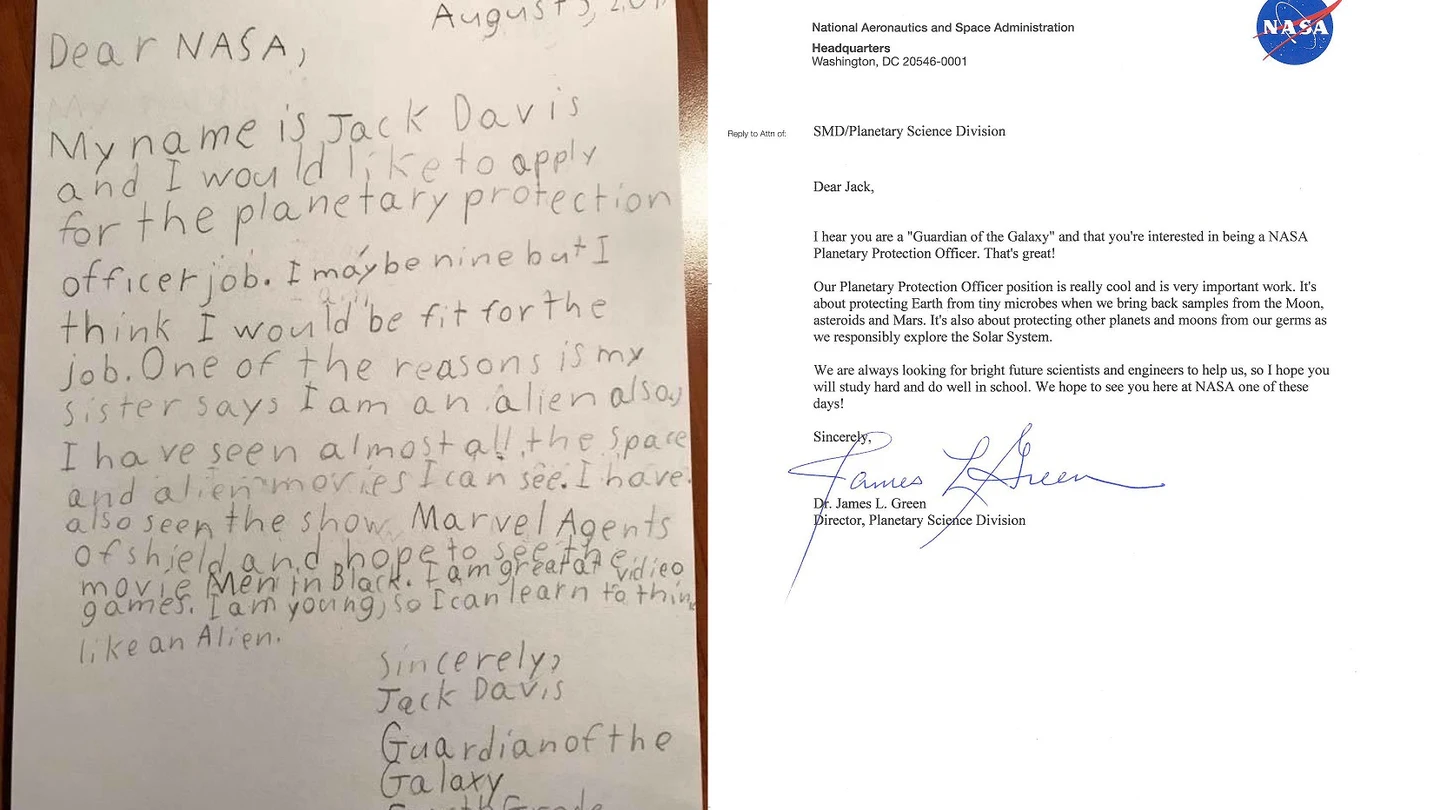 Carta del joven Jack Davis, de 9 años, a la NASA Carta del joven Jack Davis, de 9 años, a la NASA