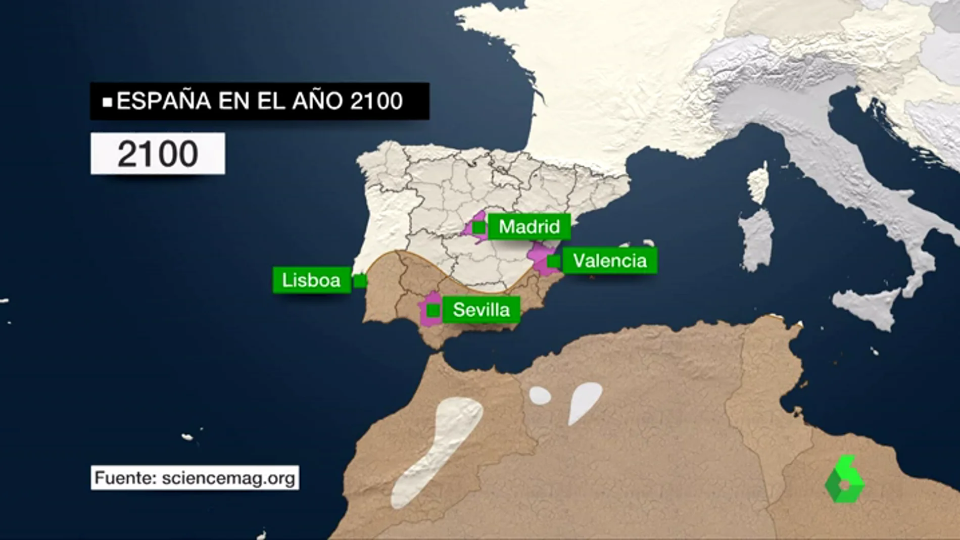 Mapa de España desértica por los efectos del cambio climático