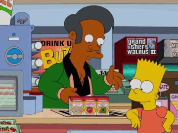 Imagen de archivo de una escena de la serie en la que aparece Apu junto a Bart Simpson. Imagen de archivo de una escena de la serie en la que aparece Apu junto a Bart Simpson.