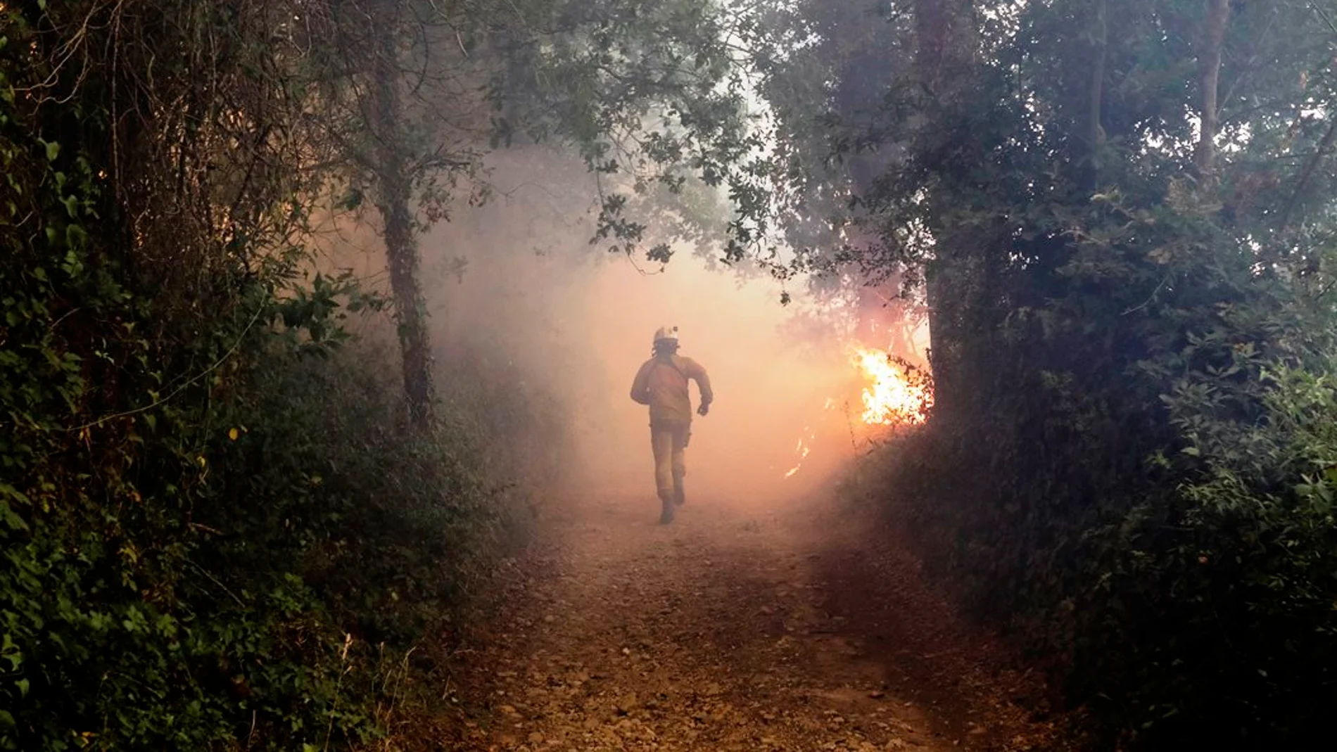 Un bombero en el incendio de Portugal