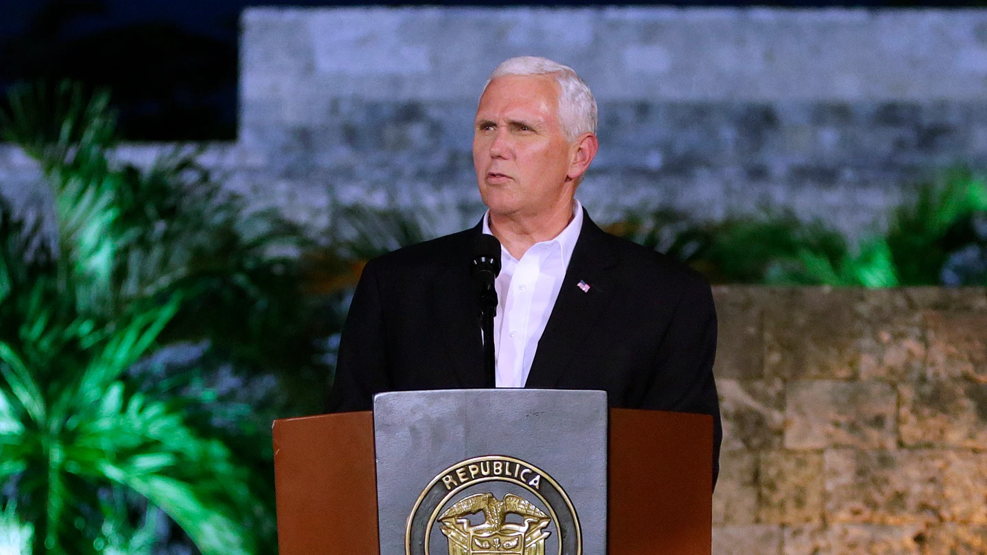 Mike Pence, durante su comparecencia en Colombia Mike Pence, durante su comparecencia en Colombia