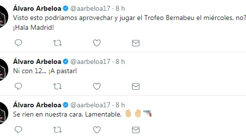 Los tuits de Arbeloa durante la Supercopa de España
