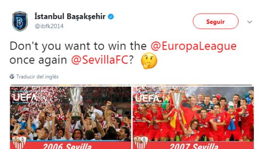 El tuit del Basaksehir mencionando al Sevilla