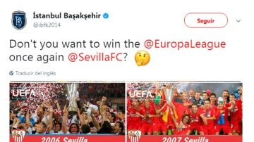 El tuit del Basaksehir mencionando al Sevilla