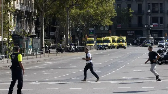 Efectivos policiales y de emergencia en el lugar en el que se ha producido el atropello masivo Efectivos policiales y de emergencia en el lugar en el que se ha producido el atropello masivo