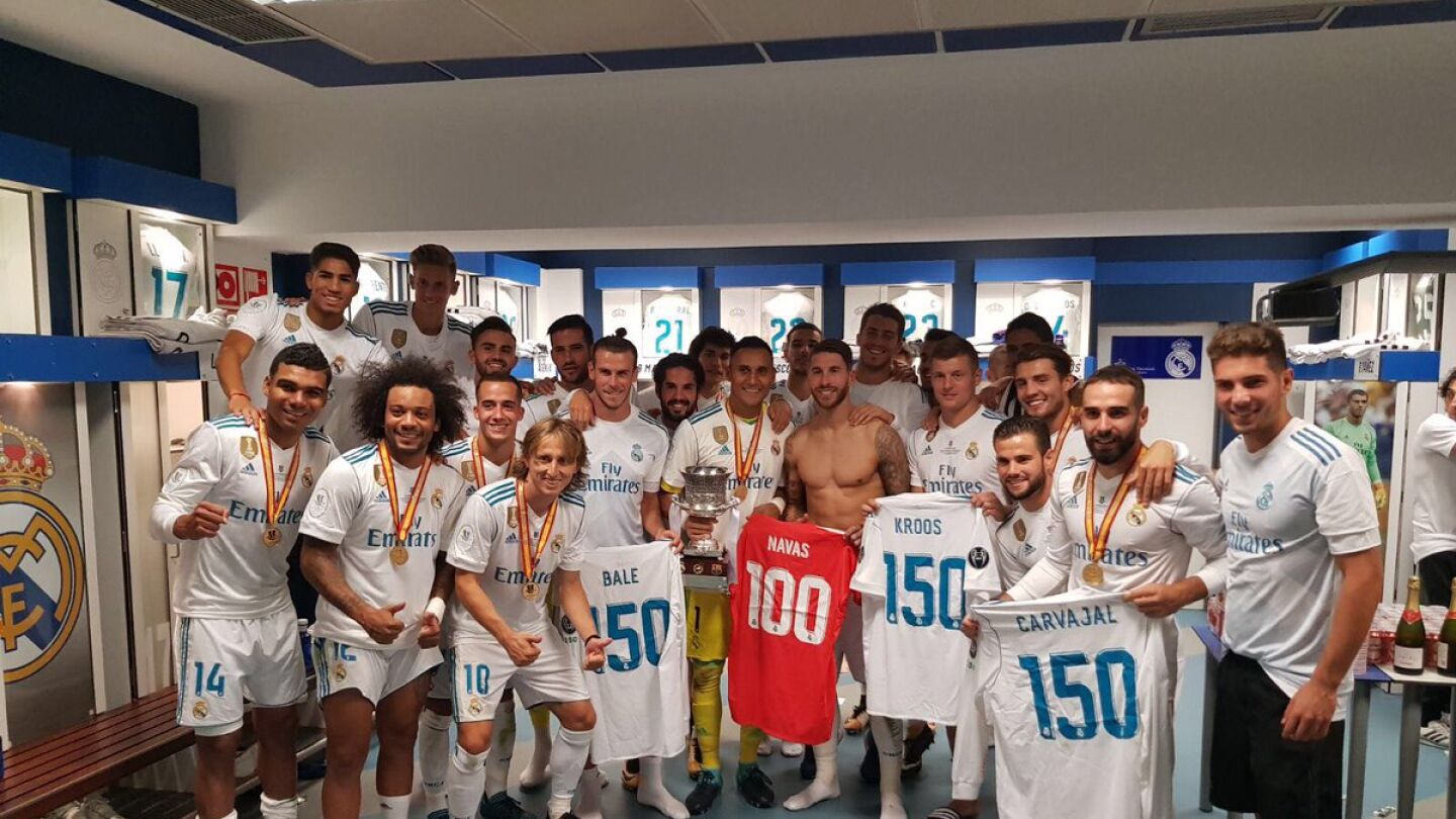 El vestuario del Real Madrid celebra su victoria en la Supercopa de Espa&ntilde;a