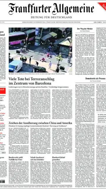 La portada del 'Frankfurter Allgemeine' tras el atentado en Barcelona La portada del 'Frankfurter Allgemeine' tras el atentado en Barcelona