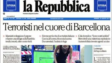 La portada de 'La Repubblica' tras el atentado de Barcelona